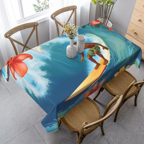 ZTPOWQA Tischdecke, Motiv: Hawaiianischer Surfer, 89 x 140 cm, rechteckig, wasserdicht, wiederverwendbar, für Esstisch, Party von ZTPOWQA