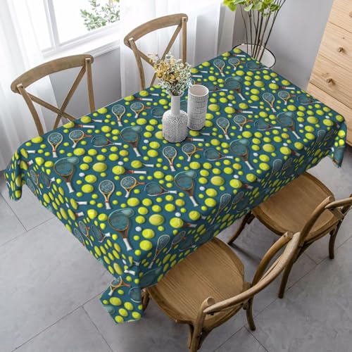 ZTPOWQA Tischdecke, Motiv: Tennisschläger und Bälle, rechteckig, wasserdicht, wiederverwendbar, für Esstisch, Party, 89 x 140 cm von ZTPOWQA