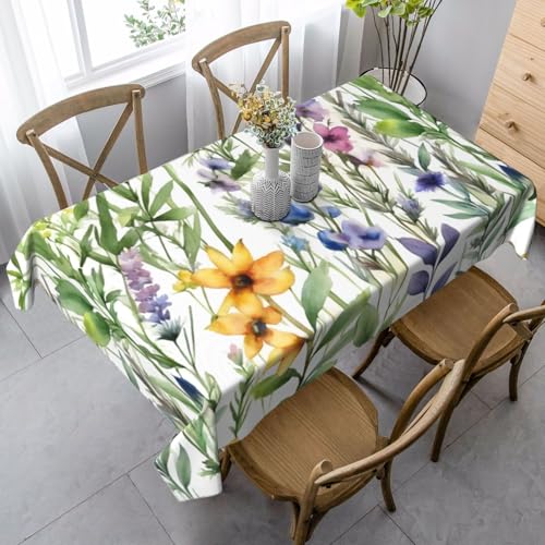 ZTPOWQA Tischdecke, Motiv: Wasserfarben von Kräutern, Blumen, 89 x 140 cm, rechteckig, wasserdicht, wiederverwendbar, für Esstisch, Party von ZTPOWQA