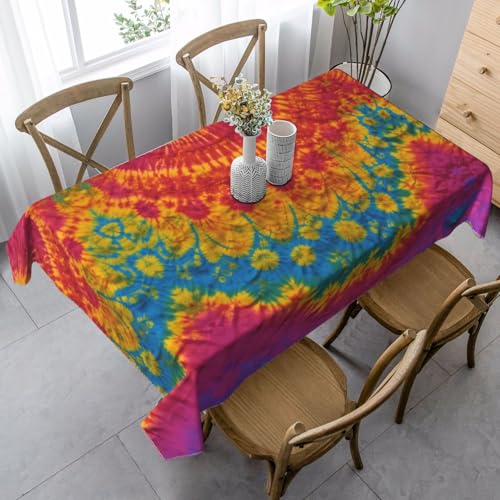ZTPOWQA Tischdecke mit Batikmotiv, Hippie-Druck, rechteckig, wasserdicht, wiederverwendbar, für Esszimmerpartys von ZTPOWQA