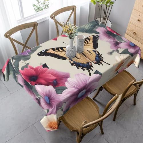 ZTPOWQA Tischdecke mit Blumen-Schmetterling-Motiv, rechteckig, wasserdicht, wiederverwendbar, für Esszimmerpartys von ZTPOWQA