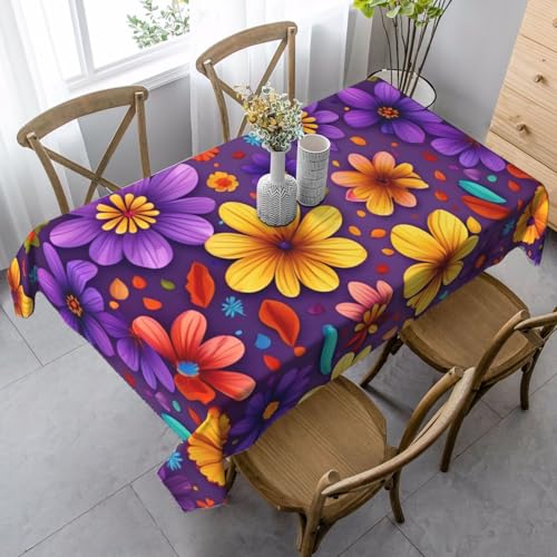 ZTPOWQA Tischdecke mit Blumendruck, 89 x 140 cm, rechteckig, wasserdicht, wiederverwendbar, für Esszimmerpartys von ZTPOWQA