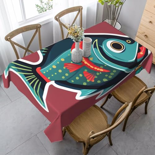 ZTPOWQA Tischdecke mit Fischmotiv und Köderdruck, rechteckig, wasserdicht, wiederverwendbar, für Esszimmerpartys von ZTPOWQA