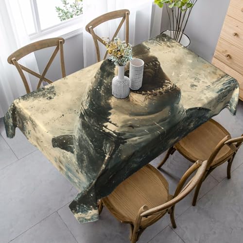 ZTPOWQA Tischdecke mit Hai-Aufdruck, rechteckig, wasserdicht, wiederverwendbar, für Esszimmerpartys von ZTPOWQA