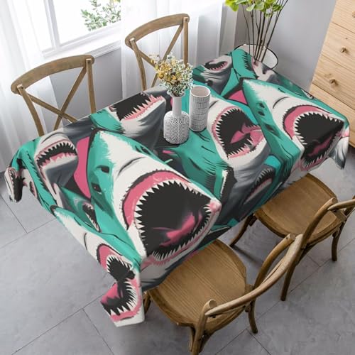 ZTPOWQA Tischdecke mit Haifischmuster, 89 x 140 cm, rechteckig, wasserdicht, wiederverwendbar, für Esszimmerpartys von ZTPOWQA