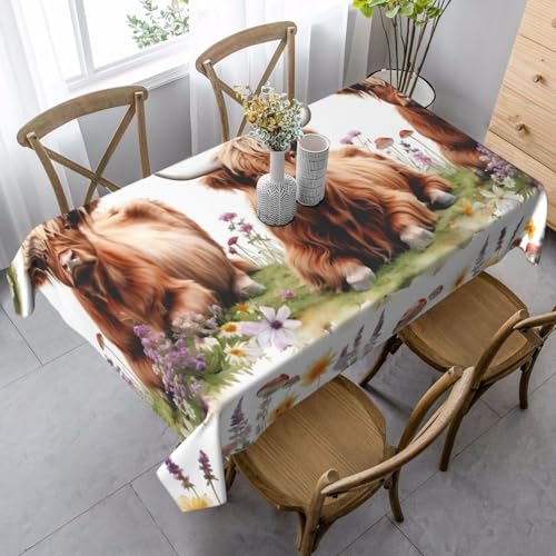 ZTPOWQA Tischdecke mit Kuh-Sonnenblumen-Druck, rechteckig, wasserdicht, wiederverwendbar, für Esszimmerpartys von ZTPOWQA
