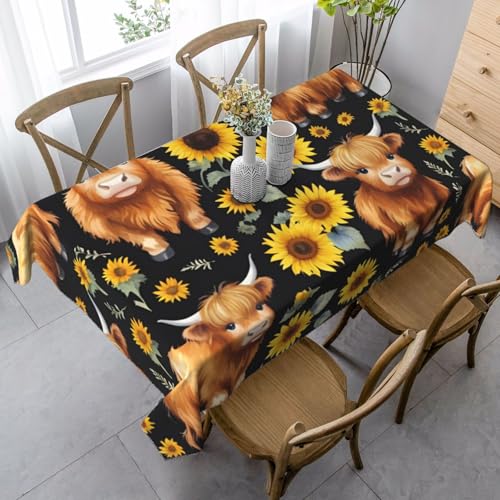 ZTPOWQA Tischdecke mit Kuh-Sonnenblumen-Motiv, rechteckig, wasserdicht, wiederverwendbar, für Esstisch, Party, 89 x 140 cm von ZTPOWQA