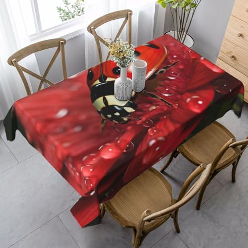 ZTPOWQA Tischdecke mit Marienkäfer-Blumendruck, rechteckig, wasserdicht, wiederverwendbar, für Esstisch, Party, 89 x 140 cm von ZTPOWQA