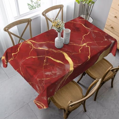 ZTPOWQA Tischdecke mit Marmordruck, rechteckig, wasserdicht, wiederverwendbar, für Esszimmer, Party, Rot und Gold von ZTPOWQA