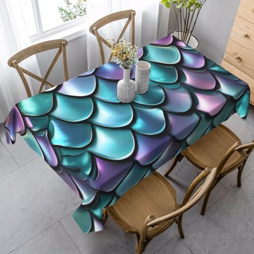 ZTPOWQA Tischdecke mit Meerjungfrauen-Schuppen-Druck, rechteckig, wasserdicht, wiederverwendbar, für Esstisch, Party, 89 x 140 cm von ZTPOWQA