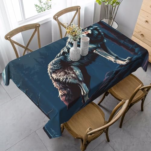ZTPOWQA Tischdecke mit Wolfsmotiven, bedruckt, 89 x 140 cm, rechteckig, wasserdicht, wiederverwendbar, für Esszimmerpartys von ZTPOWQA