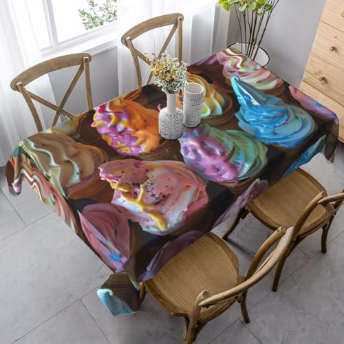 ZTPOWQA Tischdecke mit buntem Eiscreme-Druck, rechteckig, wasserdicht, wiederverwendbar, für Esszimmerpartys von ZTPOWQA