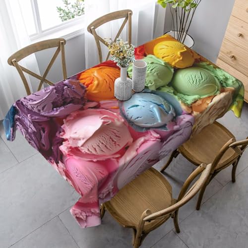 ZTPOWQA Tischdecke mit buntem Eiscreme-Druck, rechteckig, wasserdicht, wiederverwendbar, für Esszimmerpartys von ZTPOWQA