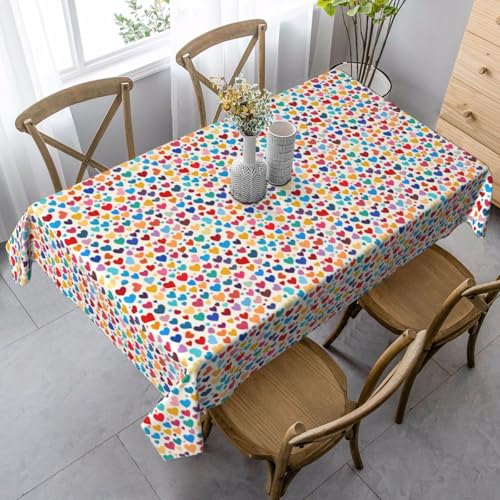 ZTPOWQA Tischdecke mit buntem Herzmuster, 89 x 140 cm, rechteckig, wasserdicht, wiederverwendbar, für Esszimmerpartys von ZTPOWQA