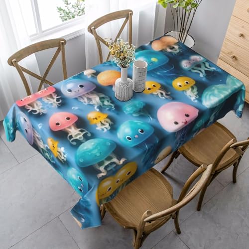 ZTPOWQA Tischdecke mit buntem Quallen-Druck, rechteckig, wasserdicht, wiederverwendbar, für Esstisch, Party, 89 x 140 cm von ZTPOWQA