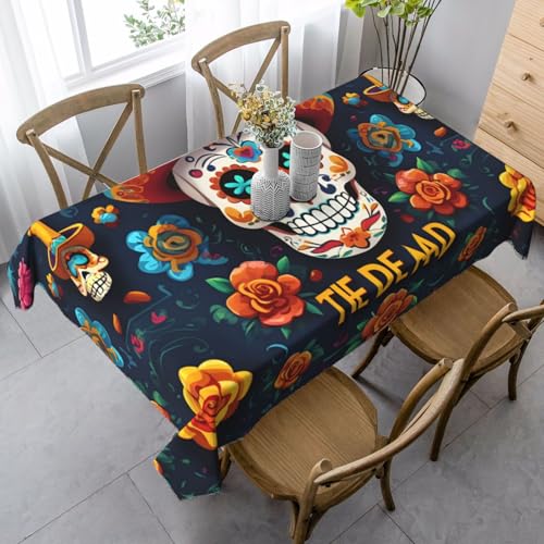 ZTPOWQA Tischdecke mit buntem Totenkopf-Druck, rechteckig, wasserdicht, wiederverwendbar, für Esstisch, Party, 89 x 140 cm von ZTPOWQA