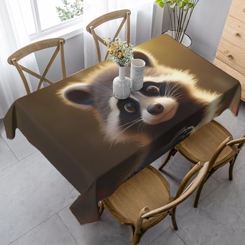 ZTPOWQA Tischdecke mit niedlichem Waschbär-Druck, rechteckig, wasserdicht, wiederverwendbar, für Esstisch, Party, 89 x 140 cm von ZTPOWQA