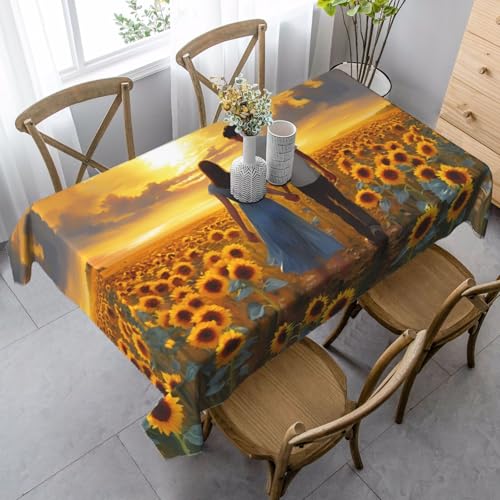 ZTPOWQA Tischdecke mit romantischem Sonnenblumen-Druck, rechteckig, wasserdicht, wiederverwendbar, für Esszimmerpartys von ZTPOWQA