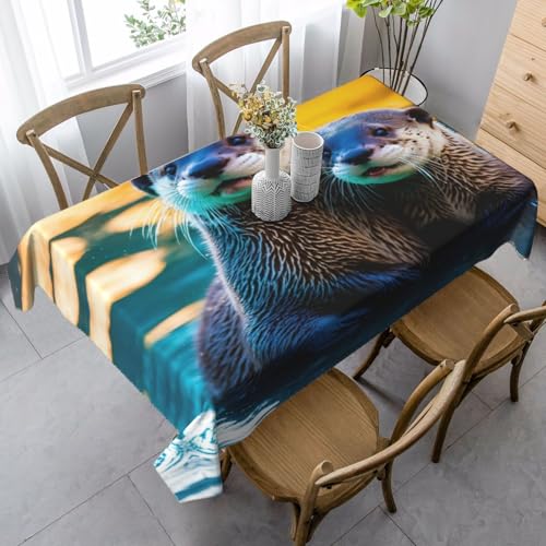ZTPOWQA Tischdecke mit süßem braunem Otter-Druck, rechteckig, wasserdicht, wiederverwendbar, für Esstisch, Party, 89 x 140 cm von ZTPOWQA