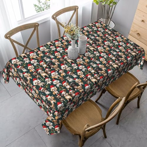 ZTPOWQA Tischdecke mit weihnachtlichem Hundemotiv, rechteckig, wasserdicht, wiederverwendbar, für Esstisch, Party, 89 x 140 cm von ZTPOWQA