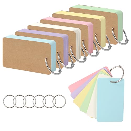 300 Stück Karteikarten Blanko mit Ringbuchring, 3,54 Zoll * 2,13 Zoll Kraftpapier Flashcards, Kleine Karteikarten für Zu Hause, Schule und Büro von ZTVOWTO
