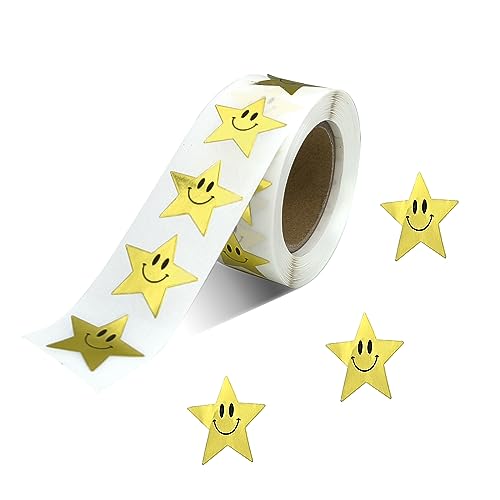 500 Stück Goldener Stern Aufkleber Smiley-Sticker Lächelnder Belohnungssticker Kleine Sternaufkleber für Kinder Lehrer Belohnungsdekoration (1 inch) von ZTVOWTO