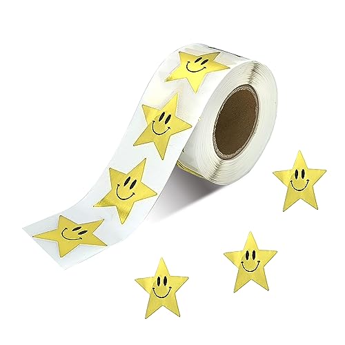 500 Stück Goldener Stern Aufkleber Smiley-Sticker Lächelnder Belohnungssticker Kleine Sternaufkleber für Kinder Lehrer Belohnungsdekoration (1.5 inch) von ZTVOWTO