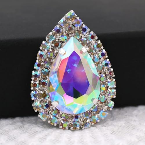Strasssteine ​​zum Aufnähen, Kristalle, Kleidungszubehör, Glaskristallstein, zweireihiger Kettenrand, Tropfenform, Strasssteine ​​zum Aufnähen, DIY-Kleid(Crystal Ab(silver)) von ZTZTZ