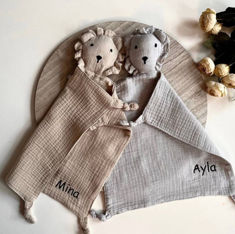 Schmusetuch, Musselin Tuch Mit Namen Bestickt, Personalisierte Geschenke, Schmusetuch Löwe, Schnuffeltuch, Babytuch von ZTstickerei
