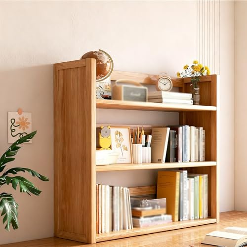 Bücherregal Aus Holz Für Den Schreibtisch Geeignet Für Computertische Doppellagiges Multifunktionales Aufbewahrungsregal(Three layers of primary colors,70cm/27in) von ZUGIATP