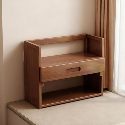 Desktop-Bücherregal, Geeignet Für Computertische, Doppellagiges, Multifunktionales Aufbewahrungsregal, Geeignet Für Das Wohnzimmer Im Wohnheim, Büro(Brown double layer with drawers,50cm/19in) von ZUGIATP