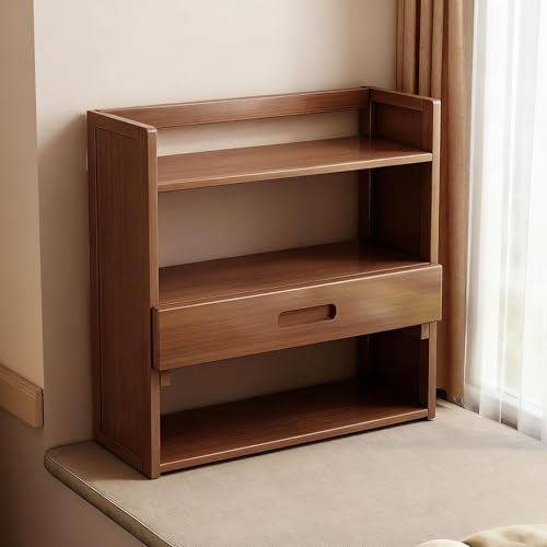 Desktop-Bücherregal, Geeignet Für Computertische, Doppellagiges, Multifunktionales Aufbewahrungsregal, Geeignet Für Das Wohnzimmer Im Wohnheim, Büro(Brown three-layer with drawers,70cm/27in) von ZUGIATP