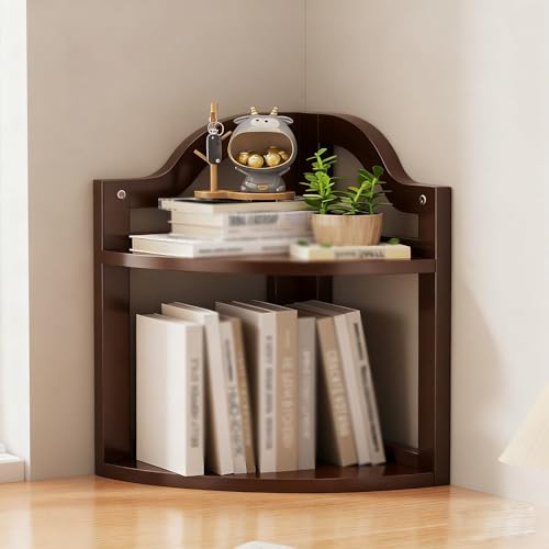 Kleines Schreibtisch-Bücherregal Aus Holz Schreibtisch-Lagerregal Fächerförmiger Tisch Eck-Schreibtisch-Bücherregal(Type B Brown,Double layer) von ZUGIATP