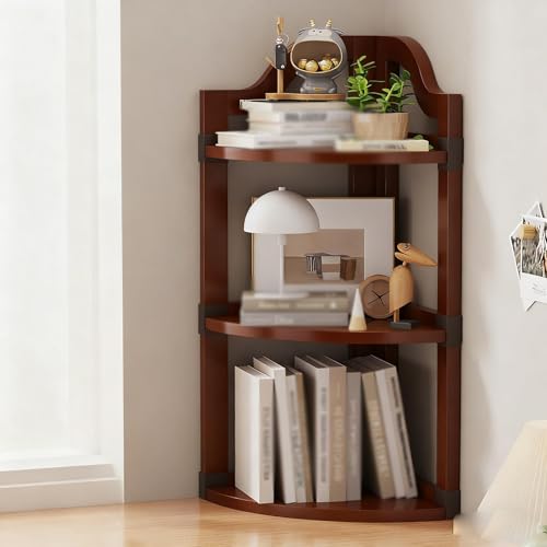Kleines Schreibtisch-Bücherregal Aus Holz Schreibtisch-Lagerregal Fächerförmiger Tisch Eck-Schreibtisch-Bücherregal(Type B Brown,Three-layer) von ZUGIATP