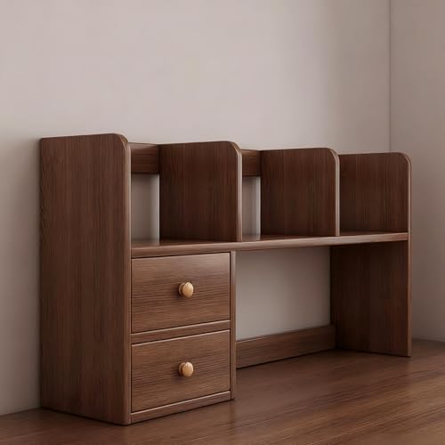 Schreibtisch-Bücherregal Aus Holz, Schreibtisch-Aufbewahrungsregal, Offenes Aufbewahrungsregal, Arbeitsplatten-Bücherregal Mit Schubladen(Double brown,113cm/44in) von ZUGIATP