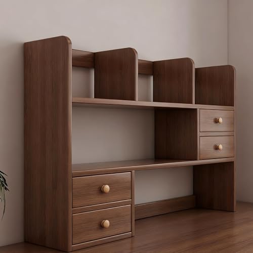 Schreibtisch-Bücherregal Aus Holz, Schreibtisch-Aufbewahrungsregal, Offenes Aufbewahrungsregal, Arbeitsplatten-Bücherregal Mit Schubladen(Three layers of brown,80cm/31in) von ZUGIATP