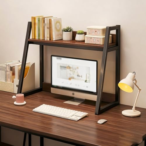 Trapezförmiges Bücherregal Für Den Computer-Desktop, 2-stufiges Multifunktionales Bücherregal Auf Der Arbeitsplatte, Platzsparendes Lagerregal Für Den Wohnheim(B double layer,55cm/21in) von ZUGIATP