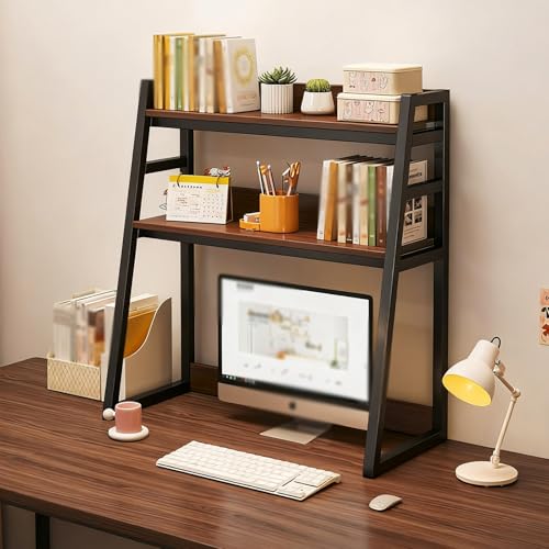 Trapezförmiges Bücherregal Für Den Computer-Desktop, 2-stufiges Multifunktionales Bücherregal Auf Der Arbeitsplatte, Platzsparendes Lagerregal Für Den Wohnheim(B three-layer,95cm/37in) von ZUGIATP
