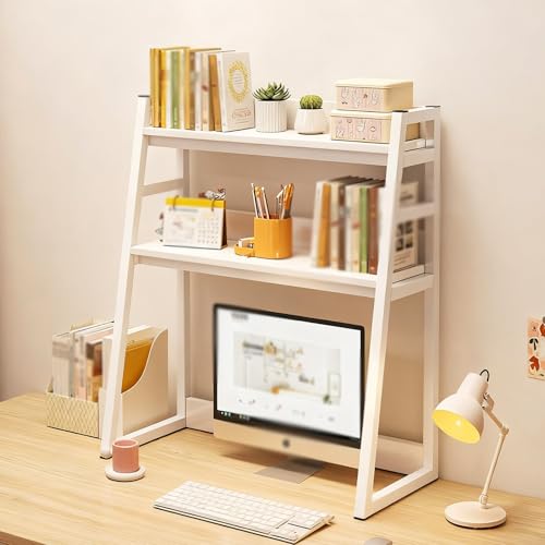 Trapezförmiges Bücherregal Für Den Computer-Desktop, 2-stufiges Multifunktionales Bücherregal Auf Der Arbeitsplatte, Platzsparendes Lagerregal Für Den Wohnheim(C type three layers,95cm/37in) von ZUGIATP