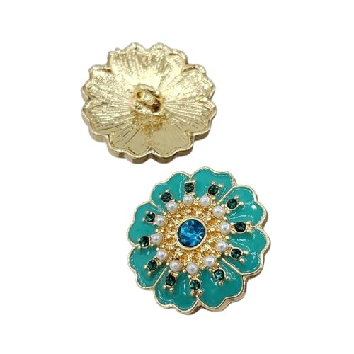 ZUGLQYSX StrassknöPfe 15/18/21/25 MM Vintage Blumendesign Metallschaftknöpfe for Kleidung Grün Rosa Strass Modedekor Nähknopf FüR Schmuckherstellung Kleidung Strickjacke(Green,18mm 6pcs) von ZUGLQYSX