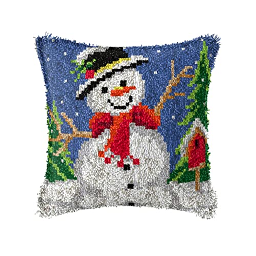Weihnachts-Knüpfhaken-Set mit Weihnachtsmuster, bedrucktes Leinen, gehäkeltes Geschenk, Kreuzstich, Sofakissen, Werkzeug, passend für Kinder und Erwachsene, 43 x 43 cm (Schneeflocke H) von ZUHK