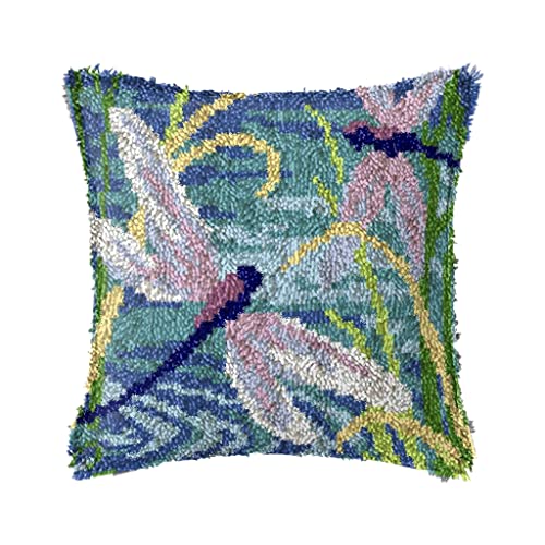 ZUHK Knüpfhaken-Set, 3D-Kissenmaterialien, Knüpfhaken-Stickset, Kreuzstich, Sofakissenbezug mit Knüpfhaken, Werkzeug für Kinder und Erwachsene, 43 x 43 cm (Libelle) von ZUHK