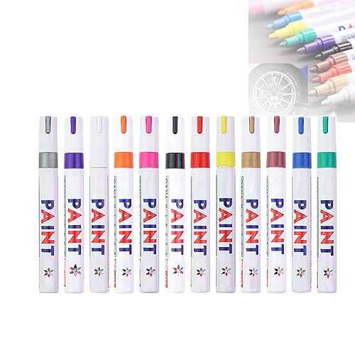 ZUICC 12 Stück Waterproof Tire Paint Pen,Wasserfester Reifenlackierstift,Waterproof Tire Paint Marker Pen,Metallic Marker Pens,White Paint Pen,Paint Pens for Rock Painting für Papier Keramik Kürbis von ZUICC