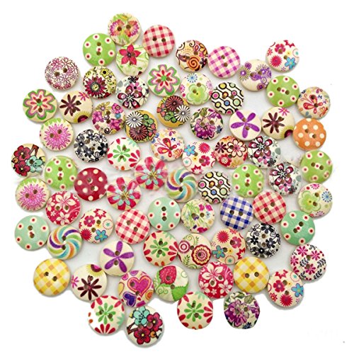 ZUMUii Butterme 100pcs Bunte Malerei 2 Löcher Holzknöpfe an Bulk Runde Buttons für Nähen Scrapbooking DIY handgemachte Fertigkeit (15mm) von iSpchen