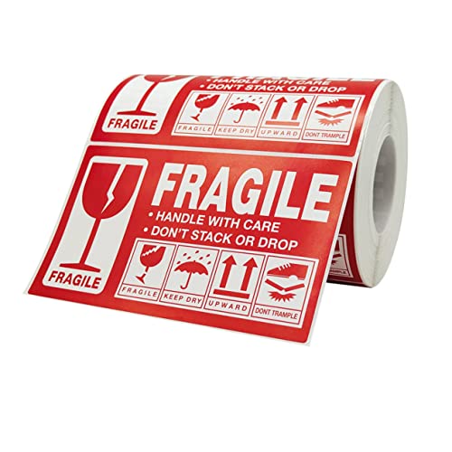 ZUNOXAZ 1 Rolle Fragile Warning Decals Roll mit Selbstklebenden Versandetiketten für Zerbrechliche Gegenstände Klare Druckqualität für und Transporte Haftet Allen Oberflächen von ZUNOXAZ