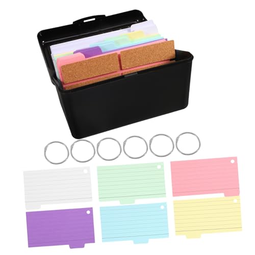 ZUNOXAZ 1 Satz Karteikarten Aufbewahrungsbox Schwarzer Karten Organizer für Notizen Vielseitig Einsetzbar im Büro Schule und Zuhause Linienkarten und Sechs Farbige Trennkarten von ZUNOXAZ
