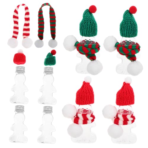 ZUNOXAZ 10 Stück Teiliges Weihnachtsflaschen aus Kunststoff mit Deckeln Bunten Mützen und Schals Stabile Gingerbread Man Flaschen für Milchtee Saft Süßigkeitenbehälter und Partydeko von ZUNOXAZ