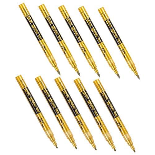 ZUNOXAZ 10 Stück öliger Markierungsstift feine Tipplackstifte Textmarker Künstlerbedarf Lackmarkierungen Marker für Glas Schild Stift Lackstift für Metall Nagelkunststifte Plastik Golden von ZUNOXAZ