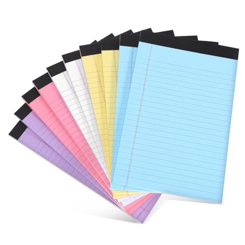 ZUNOXAZ 10Er-Packung Teiliges Notizblock Kleine Linierte Legal Pads Farbiges Schreibpapier Vielseitig Tragbar für Büro Schule und Notizen in Rot Violett Hellblau Gelb von ZUNOXAZ
