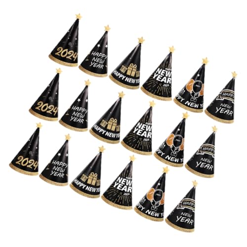 ZUNOXAZ 18 Stück Teiliges Neujahrs-papierhüte Schwarz-gold Partyhüte für Silvester Feier Foto Requisiten Neujahrsdekoration von ZUNOXAZ